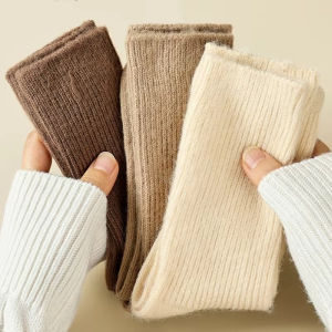 Womens Warm Cashmere Thick Wool Socks White Winter Thermal Harajuku Style Cute Japanese Fashion Solid Color