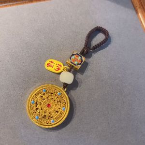 Gantungan Kunci Kuningan Fengshui Tali Cokelat Emas Kuno Zhao Cai Fu Kekayaan Keberuntungan Hoki Gantungan Kunci Kecil Mobil / Tas / Hp Gantungan Kunci Keychainpria Wanita