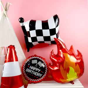 Cartoon Racing Theme Checkered Flag Obstacle Balloon Childrens Birthday Boys First Year Party Scene Decoration Props