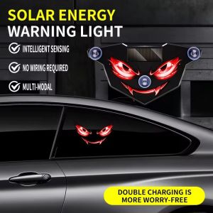 KEBIDU Cool Devil Eye Car LED Warning Light Solar Plus Type C Dual Charging 4 Color Options Suction Cup Install Universal Car Model Accessory Gift
