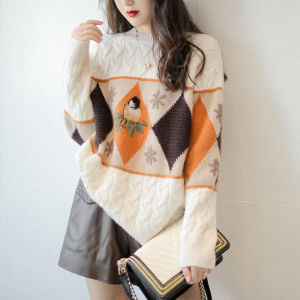 เสื้อสเวตเตอร์คอตั้งทรงหลวมสำหรับผู้หญิงในฤดูใบไม้ร่วงและฤดูหนาว ปักลาย 3 มิติ เสื้อคลุมกันหนาวแบบหนา แขนยาว ปกติ