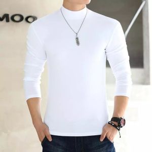 LEMON cotton semi-turtleneck long-sleeved T-shirt blue middle-aged mens thin bottoming shirt mens t-shirt solid color basic large size top