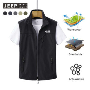 JEEP SPIRIT Vest Men Coat Summer Tactical Thin Casual Gilet Outwear Multi Pocket Fishing Travel Waistcoat Jacket Male M-6XL