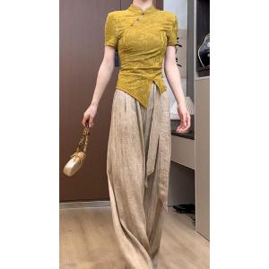 plus Size Womens Fashionable Slimming Top And Wide Leg Pants Two Piece Set Chinese Style Summer New Arrival Elegant Sister