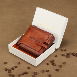 【Genuine Cow Leather】CHANPINCL Brand Mens Wallet Original First Layer Cowhide Short Coin Purse RFID Anti-Theft Swiping Zipper Fashion Luxury Horizontal Retro Leather Bag