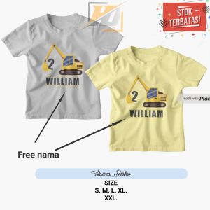 Baju anak excavator/kaos anak laki-laki perempuan excavator/t-shirt atasan anak happy birthday/kaos anak murah terlaris