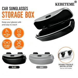 KEBETEME Car Sun Visor Sunglasses Storage Box One Touch Open Double Buckle Mount Universal Auto Eyeglasses Holder Anti-Scratch Glasses Case for Most Vehicle Models Black Gray 2 Colors
