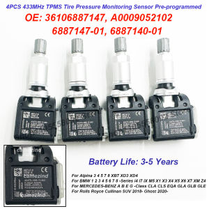 4PCS TPMS Sensor 36106887147 A0009052102 433MHz For BMW 1 2 3 4 5 6 7 8-Series I4 I7 IX M5 X1 6887147-01 6887140-01 0009052102