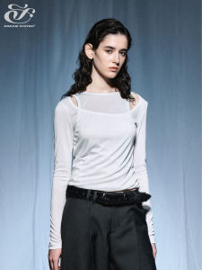 เสื้อยืดแขนยาวสองชิ้นปลอม Immune System Moon Sea โปร่งแสง ทรงปกติ ฤดูร้อน 2024 ผ้าโพลีเอสเตอร์ 85% Viscose 15%