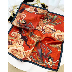 Elegant Silk Scarf Womens Style Dunhuang Flying Heaven Oil Painting Silk Square Scarf Fashion Small Shawl Picture Frame Scarf