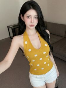 GUZILIAN | Áo Thun Len Đốm Nét Cổ Điển Phong Cách Gái Spicy