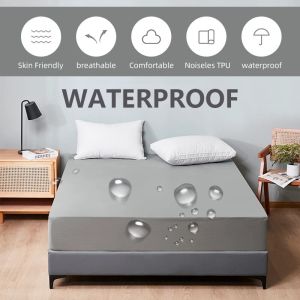 Safe Waterproof Mattress Protector Soft Comfortable Breathable Solid Color Bedding Mattress Cover Fitted Machine Washable