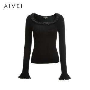 AIVEI | Romantic Sweet Bow Square Collar Fitted Knitwear