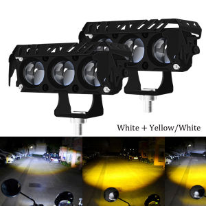 KEVANLY | Motorcycle Spotlight Dual Color Hi/Low Beam Auxiliary Headlights Lens LED Front Fog Lamp For Car SUV Truck 12V 24V Driving Lamp