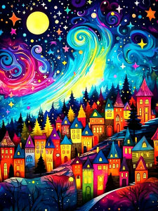 Huacan Full Square Round Diamond Painting Starry Sky Fairy Tale Town Diamond Embroidery Landscape New 2026 Decorative Paintings