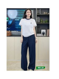 Pure Color T-Shirt with Small Deer Design in Purple And White Short Sleeve round Neck Casual Style Summer Cotton Blend Top