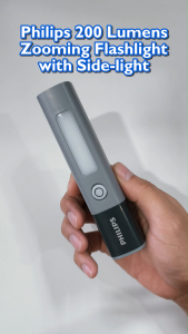 PHILIPS Rechargeable Flashlight 200 Lumens IP44 Water Resistant Zoomable USB-C Fast Charge