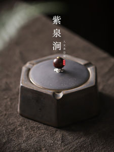 Gold Plated Rust Glaze Ashtray with Lid Hexagonal Anti Dust Smoke Accessories Creative Gift Ceramic Material from China