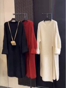 Elegant Stylish French Knit Long Midi Sweater Dress