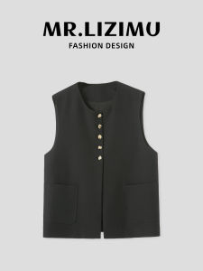 Casual Splice Sleeveless round Neck Vest Womens New Style Pure Color Autumn 2025 LiZiMu Fashionable Top Button Detail