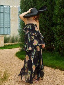 Spaghetti Strap Floral Printed Ruffle Beach Dress