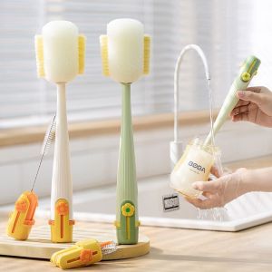 Five-in-One Cup Brush Cup Cleaning Appliance Long Handle Multifunctional Thermal Insulation Cup Cover Brush Bottle Special Cleaning Sponge Brush