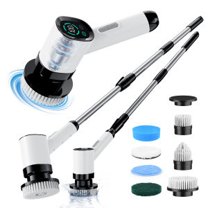 Electric Spin Scrubber กันน้ําห้องน้ําแปรงทําความสะอาดฝักบัวอาบน้ําพร้อมด้ามยาวและ 2 ความเร็ว 7 หัวเปลี่ยนทําความสะอาด