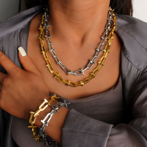 Stainless Steel High Quality Necklace Bracelet For Women U Shape Chain 18K Gold Plated Waterproof Charm Jewelry Sets Gift