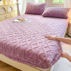New Solid Color Jacquard Tafu Fleece Fitted Sheet Household Mattress Protective Cover Non-slip Single Piece No Pillowcase
