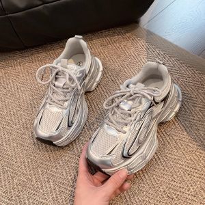 WANGGONGZHU | Silver Thick Bottom Dad Shoes Womens Spring 2025 New Breathable Heightening Casual Sports Shoes Fashion Versatile Womens Shoes
