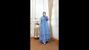 Gamis Brokat Warna Denim Viral Quila Dres Ceruty Babydoll Mix Brukat M L XL XXL 3XL Dress Kondangan Busui Friendly Baju Seragaman Jumbo Kekinian