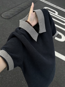 LIUBU | Heritage Style Houndstooth Gingham Polo Shirt Short Sleeve
