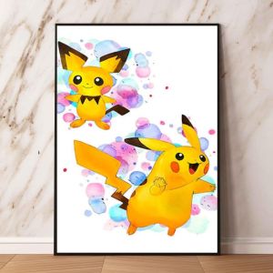 KAYOU | 1PC  Print on Canvas Pokemon Themed Poster Pikachu Watercolor Wall Decor High Quality Living Room Kids Room Ideal Decoration