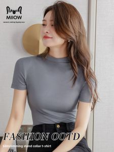 MiiOW | Slim Fit Short Sleeve T-Shirt Womens Autumn New Style Half High Collar Base Shoulder Appearance Inner Wear Half Sleeve Top