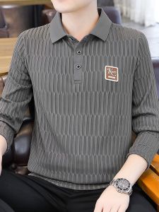 ROMON | Áo thun polo tay dài thường ngày mùa xuân thu dành cho nam trung niên trẻ thời trang công sở cổ bẻ áo thun nam