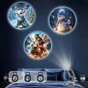 3 Piece Sheet Pack USB Christmas Projection Light Moon Sky Night Light 360° Rotatable Christmas Santa Snowman & Moon Room Decor
