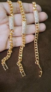 Gelang Rantai Model Baru Persegi Full Kristal Emas Titanium 22K