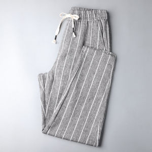 Slim Fit Men's Summer Thin Stripe Nine-Tenths Casual Pants mid Waist Youth Fashion Breathable Sweat Cloth Pocket Decorated Sporty