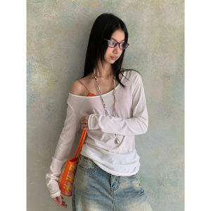 Áo Thun Tay Dài Màu Xanh Nhạt Mỏng Nhẹ Cho Nữ Mùa Xuân Thường Ngày Phong Cách Hàn Quốc Dáng Rộng Thoải Mái