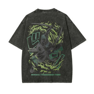 Bandai | One Piece Mens and Womens Washed T-Shirt Roronoa Zoro Clothing Summer Spring Anime Versatile Tee Retro Distressed Short Sleeve