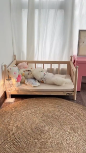 Wooden Dog Kennel With Raised Guardrails Pet Bed Off the Ground Moisture Proof Cat Bed Removable and Washable Mattress