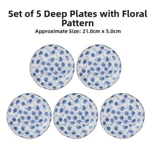 Mino Yaki | Underglaze Colored Ceramic Dishes 5 Pieces