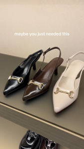 Nose Pointed Toe Buckled Slingback Mid Heel