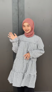 DEEM Perempuan Plaid Dress Lengan Panjang Baju Women’s Cantik Long Sleeved Casual Skirt