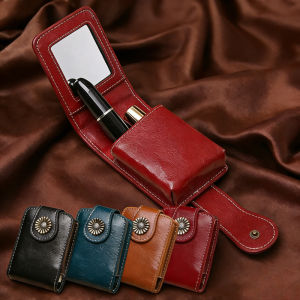 Portable Mini Lipstick Bag with Built-in Mirror Button Closure Small Cosmetic PouchMakeup Storage Organizer Case for Daily Use
