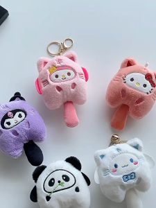 Sanrio Plush Keychain Hello Kitty My Melody Kuromi Cinnamoroll Cartoon Animal Stuffed School Bag Pendant Backpack Decoration Doll