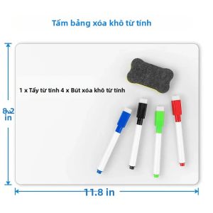 Bảng Viết Khô Từ Tính Khổ A4 Di Động Kích Thước 11.8"x8.2" Dán Tủ Lạnh Kèm 4 Bút Và 1 Cục Tẩy Để Lên Kế Hoạch Và Sắp Xếp.