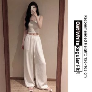 YAYANGREN | Navy Linen Wide Leg Trousers
