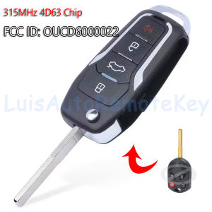 Upgraded Flip Remote Car Key Fob 315MHz 4D63 Chip for Ford Flex Focus Fusion Edge Escape Mustang C-Max F-350 FCC ID: OUCD6000022