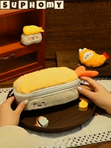 pencil case double layers stationery bag student school pencil bag large capacity cute cartoon portable plush fried shrimp shape gift 铅笔盒